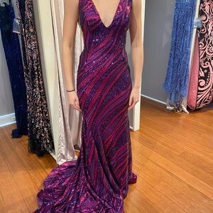 Jovani Purple and Pink Sequin Maxi Dress